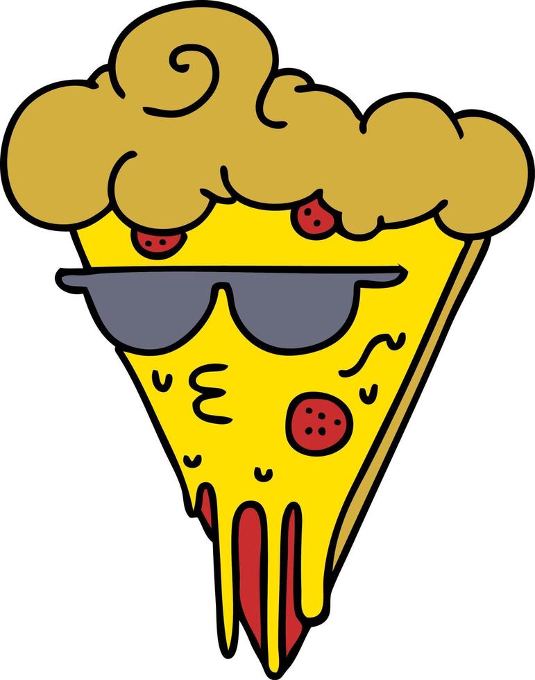 caricatura de un pizzero súper genial con gafas de sol vector