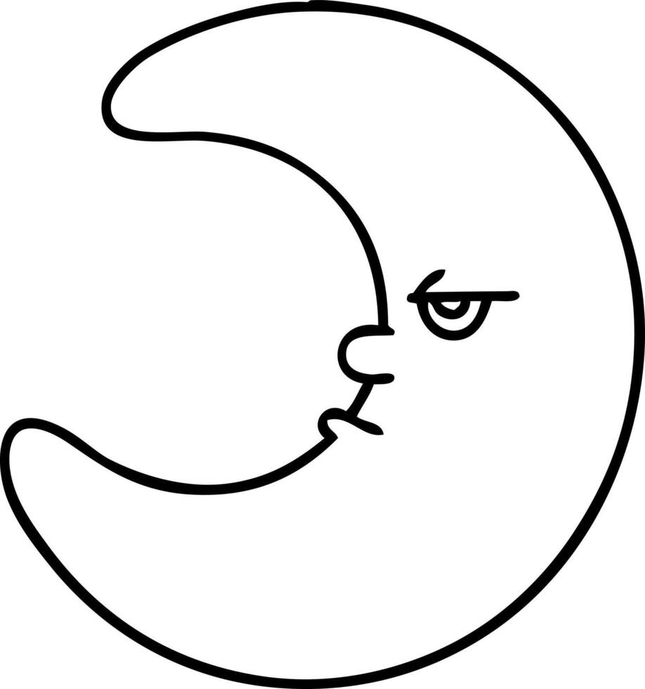 line doodle of a moon tired of looking down on this sad earth vector