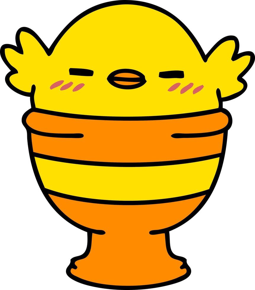 cartoon of a cute baby bird sitting in egg cup vector