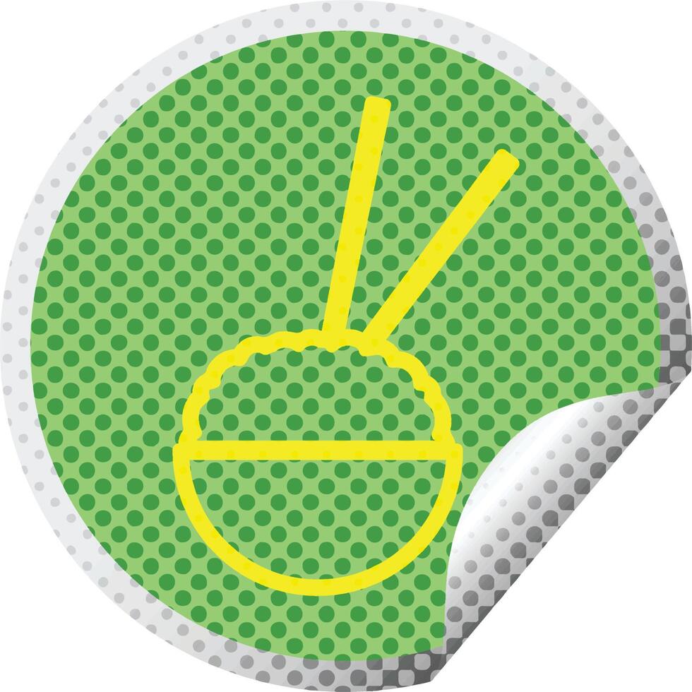 Rice bowl circular peeling sticker vector illustration