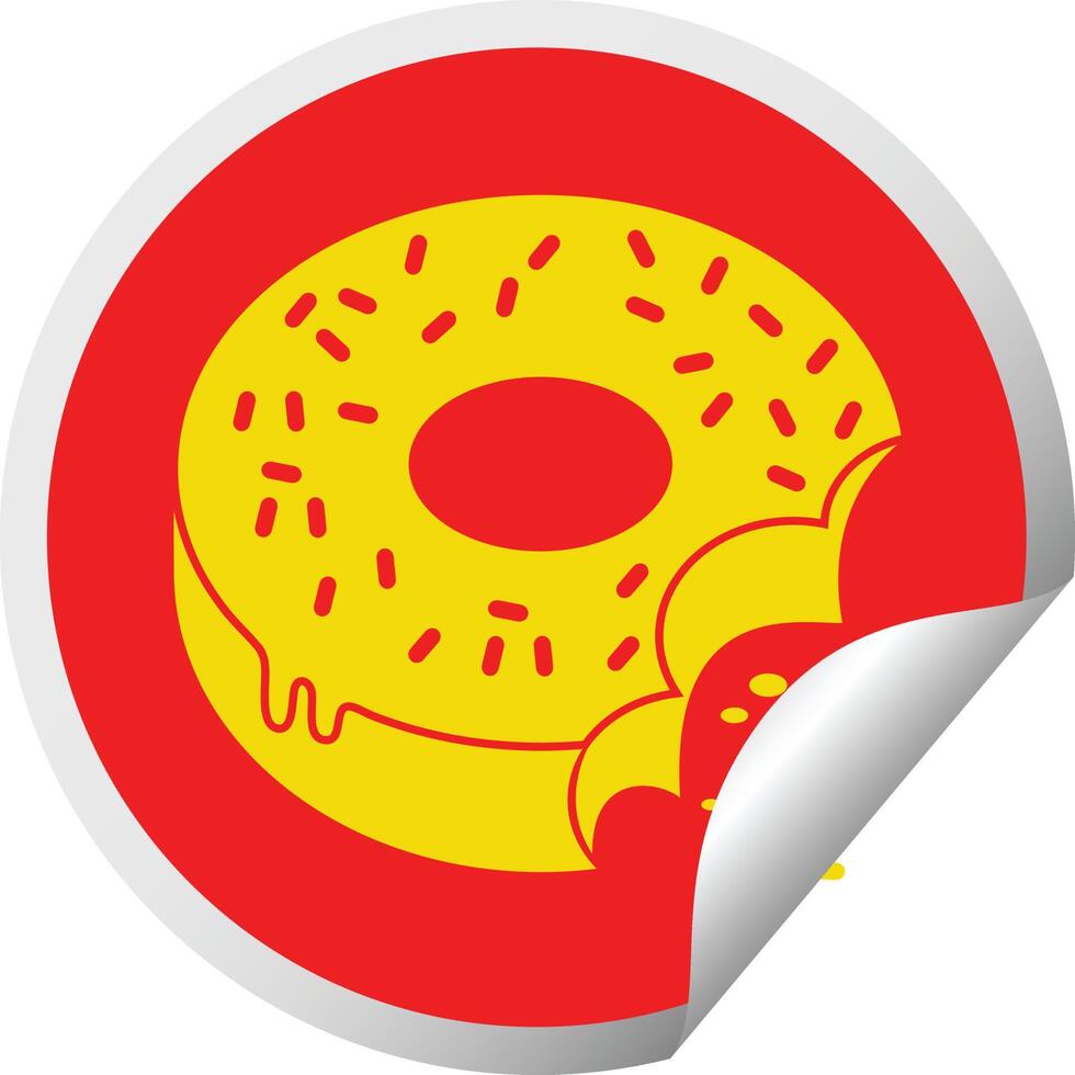 bitten frosted donut circular peeling sticker vector