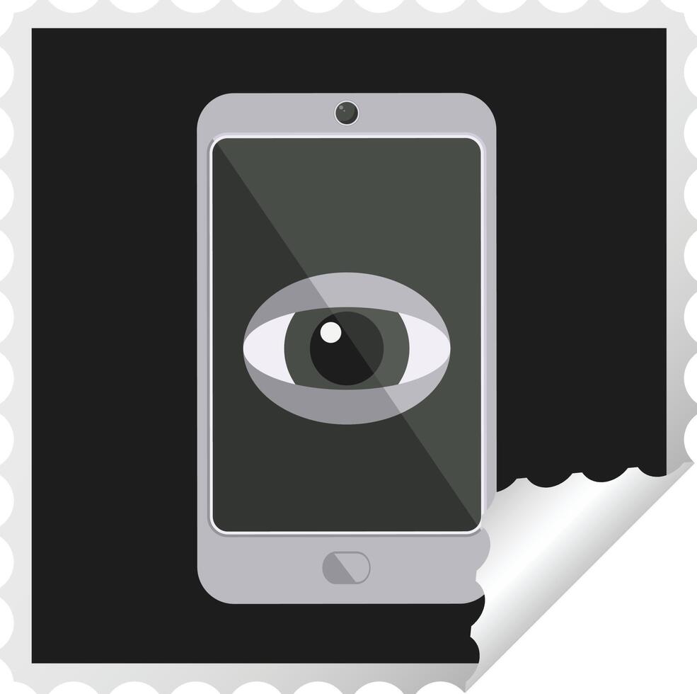 cell phone watching you graphic square sticker stamp vector