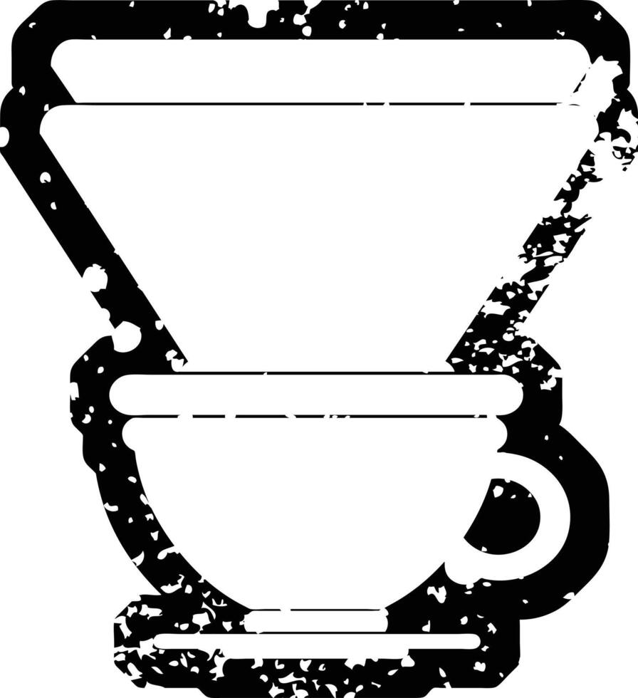 Distressed effect vector icon illustration of a filter coffee cup