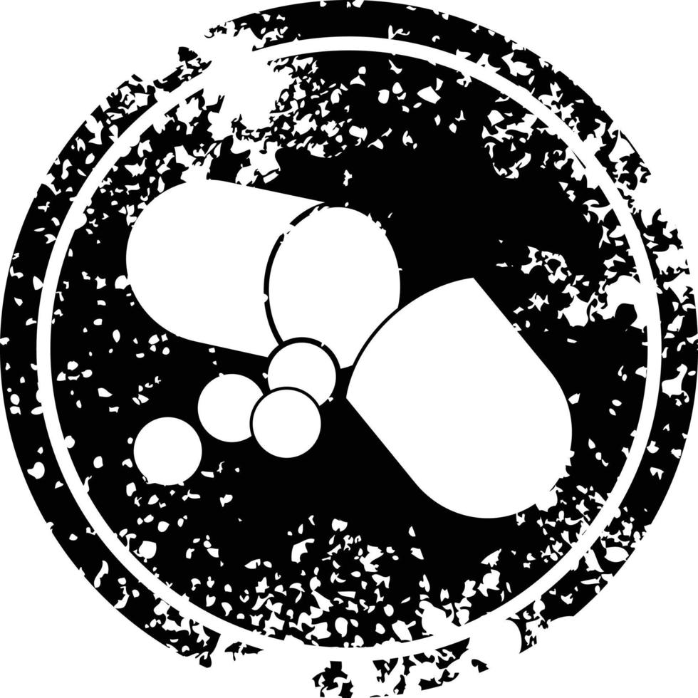Capsule pill vector illustration circular distressed symbol