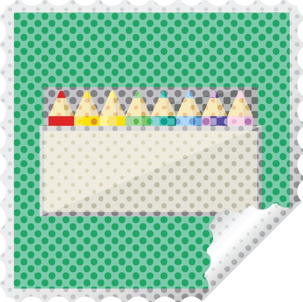 pack of coloring pencils graphic square sticker stamp vector