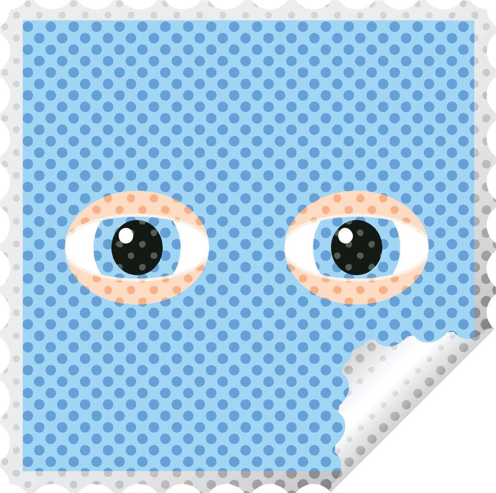 staring eyes graphic square sticker stamp vector