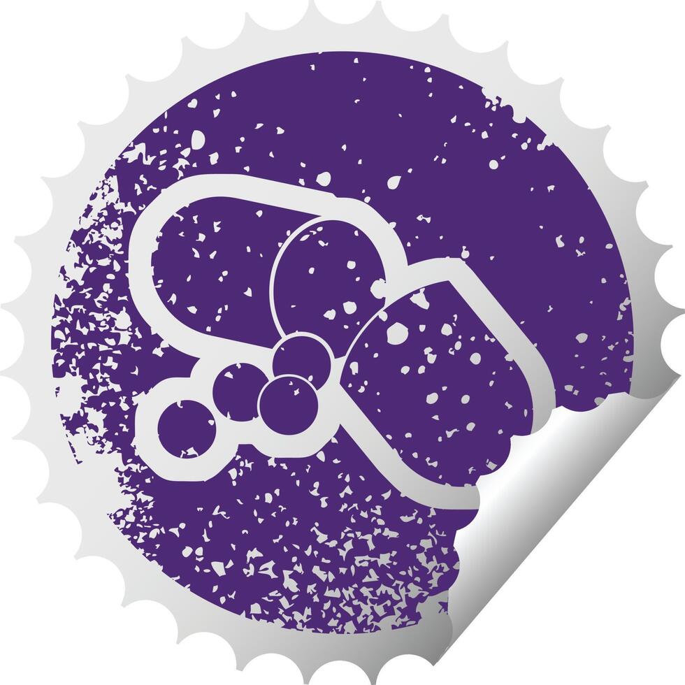 distressed sticker icon illustration of an open capsule pill vector