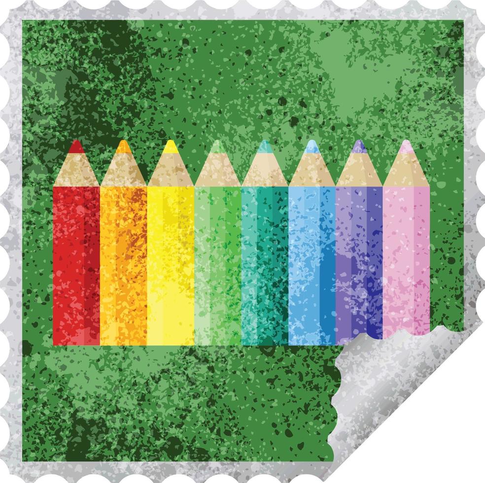 color pencils graphic square sticker stamp vector