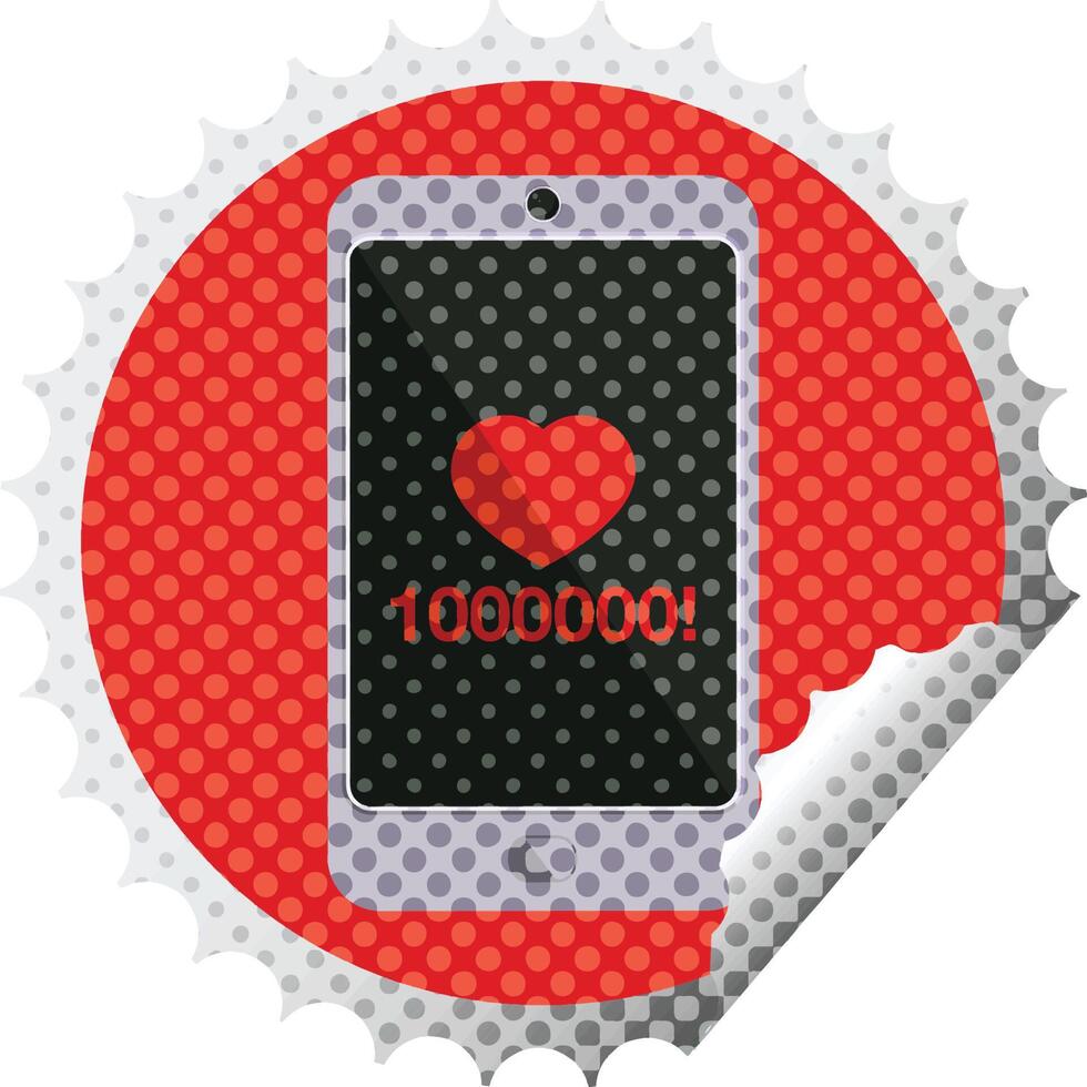 mobile phone showing 1000000 likes graphic vector illustration round sticker stamp