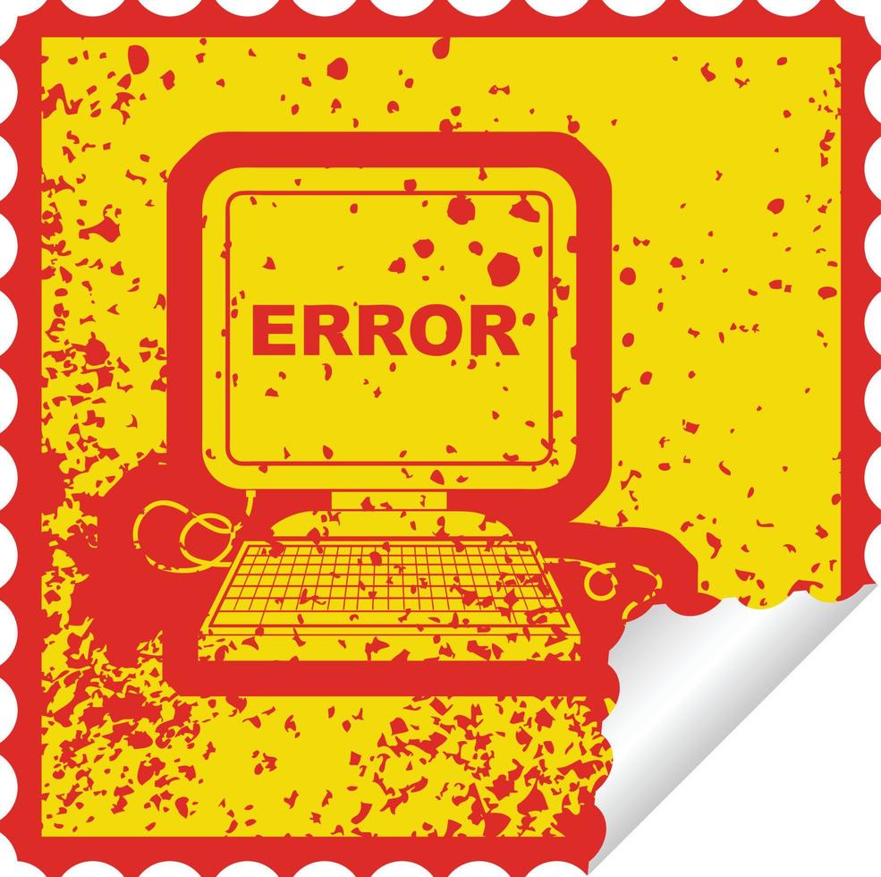 icono de pegatina angustiado ilustración de un error informático vector