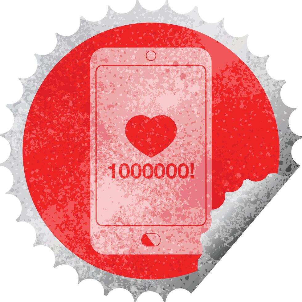 mobile phone showing 1000000 likes circular peeling sticker vector