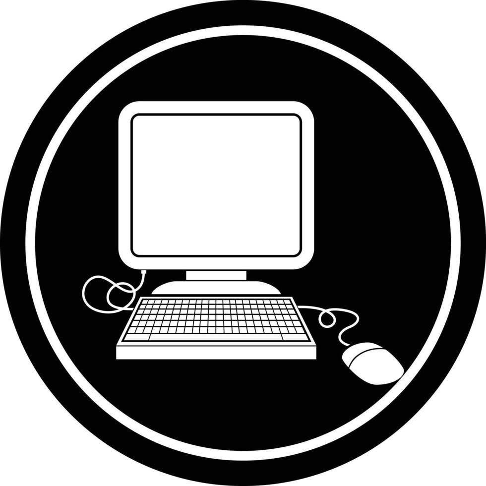computer with mouse and screen circular symbol vector