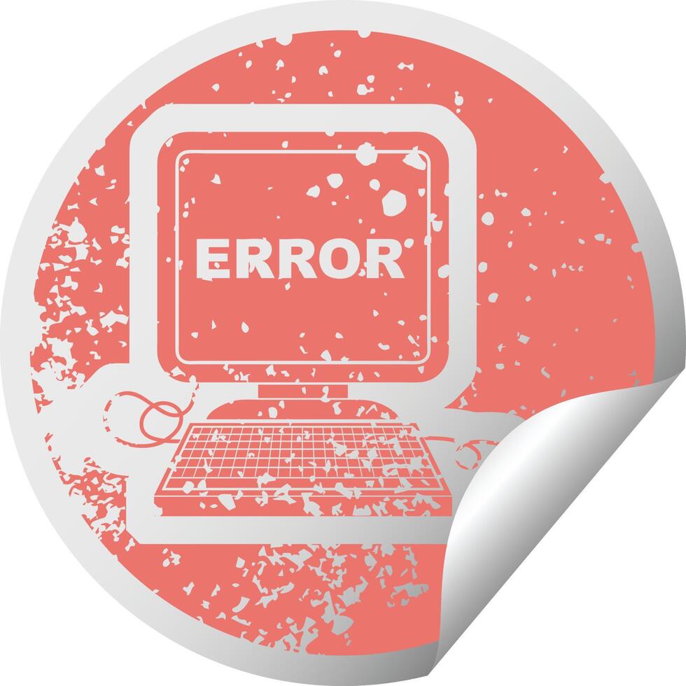 icono de pegatina angustiado ilustración de un error informático vector