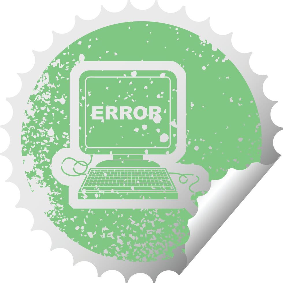 icono de pegatina angustiado ilustración de un error informático vector