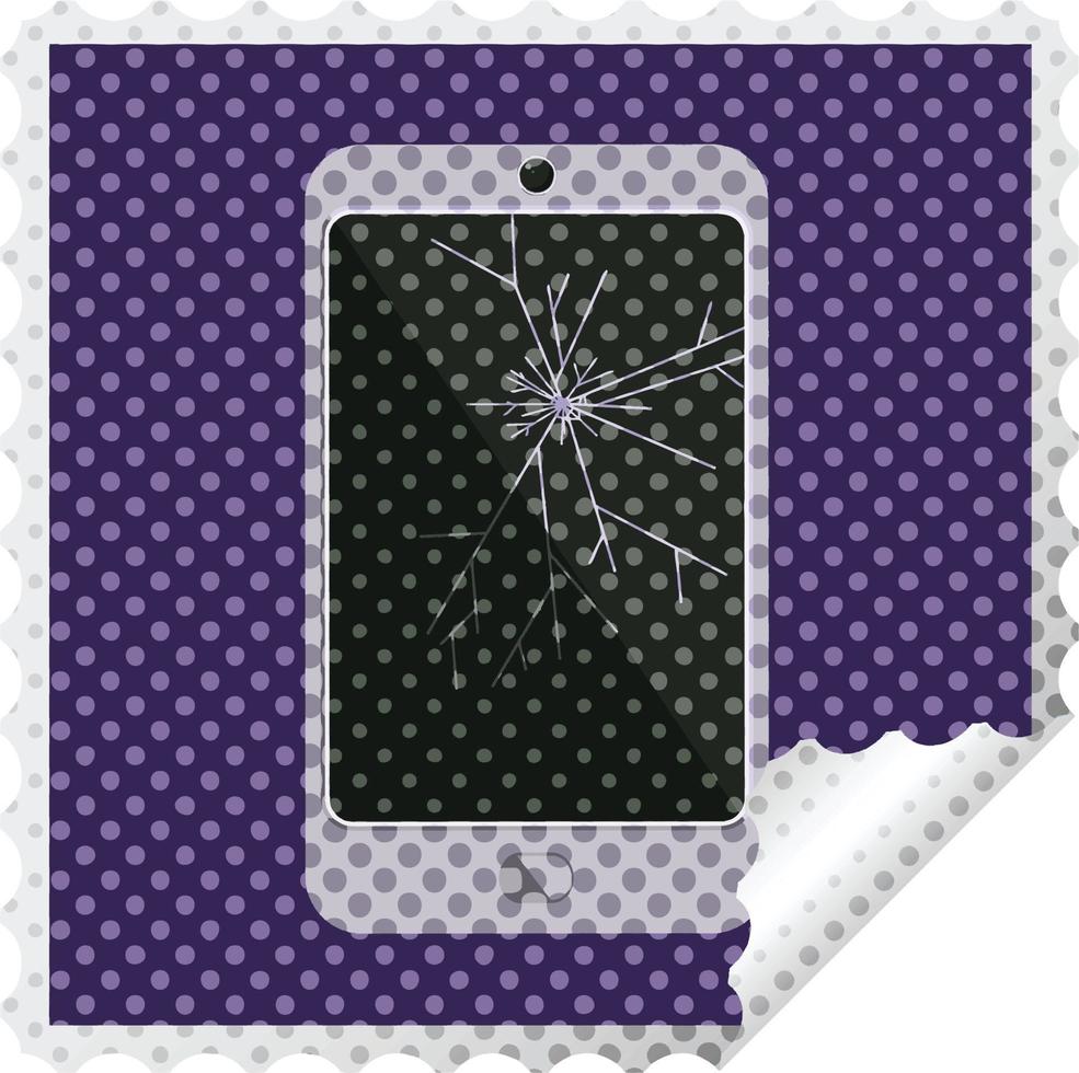 sello de etiqueta cuadrada gráfica de teléfono celular de pantalla rota vector