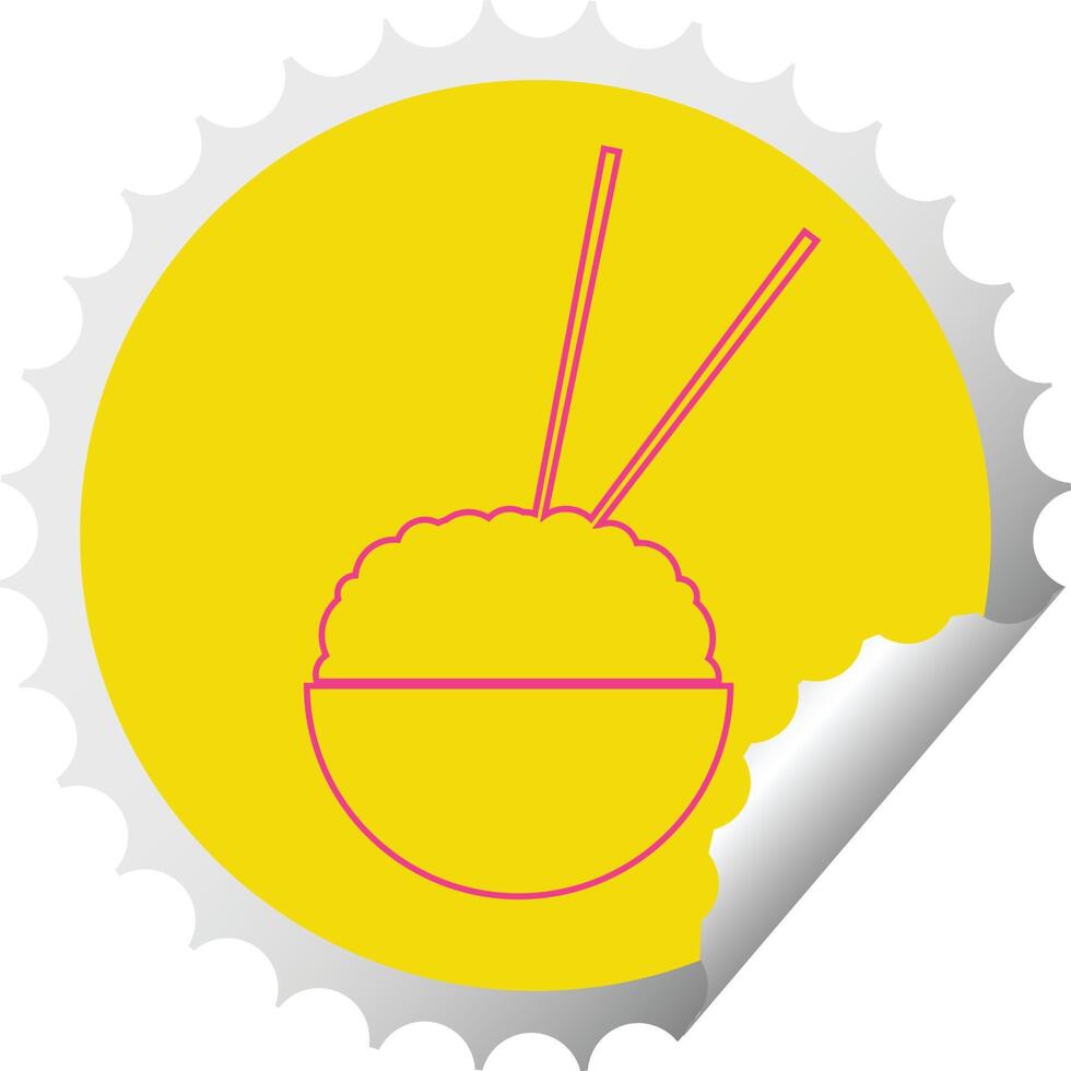Rice bowl circular peeling sticker vector illustration