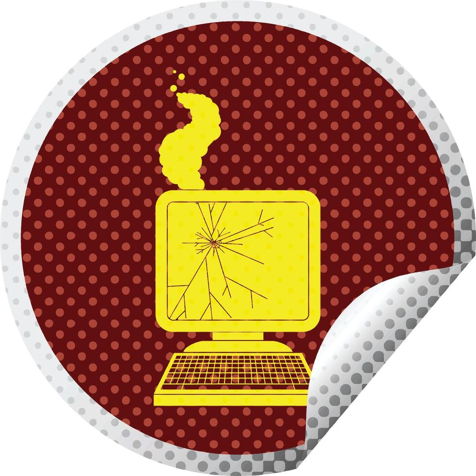 broken computer graphic circular peeling sticker vector