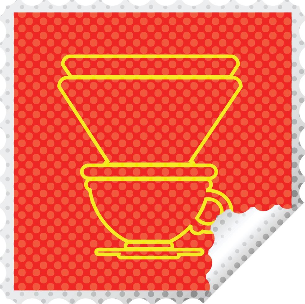 coffee filter cup square peeling sticker vector