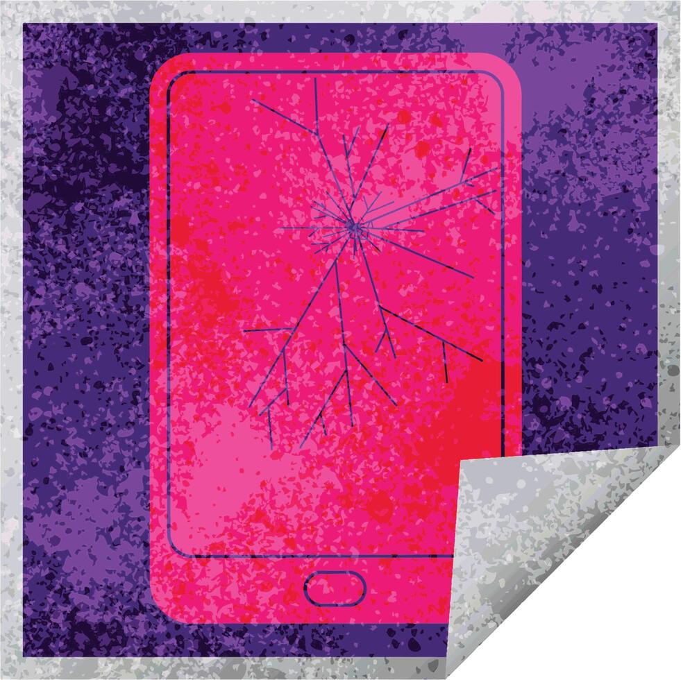 broken electronic tablet square peeling sticker vector