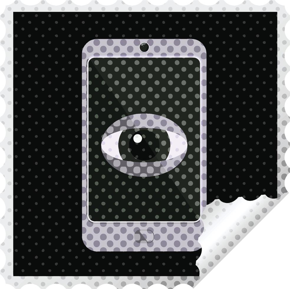 cell phone watching you graphic square sticker stamp vector