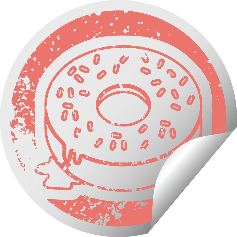 distressed sticker icon illustration of a tasty iced donut vector