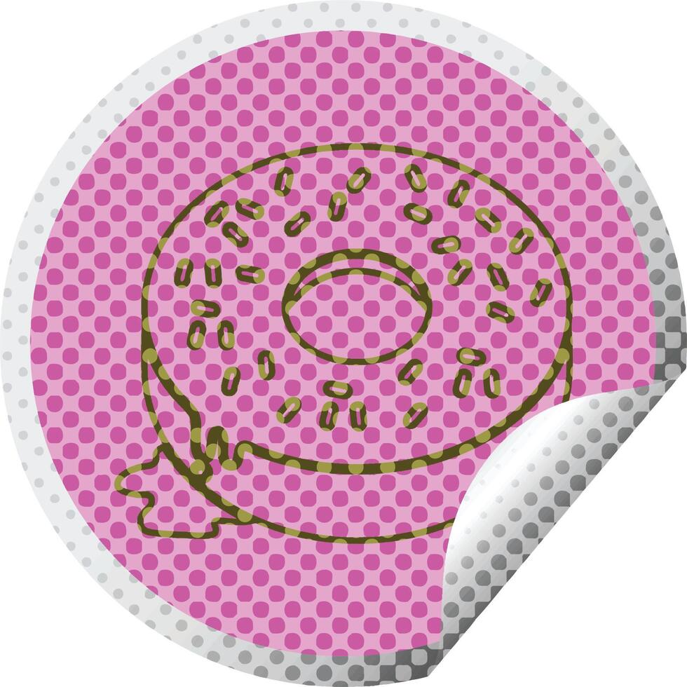 illustration of a tasty iced donut circular peeling sticker vector