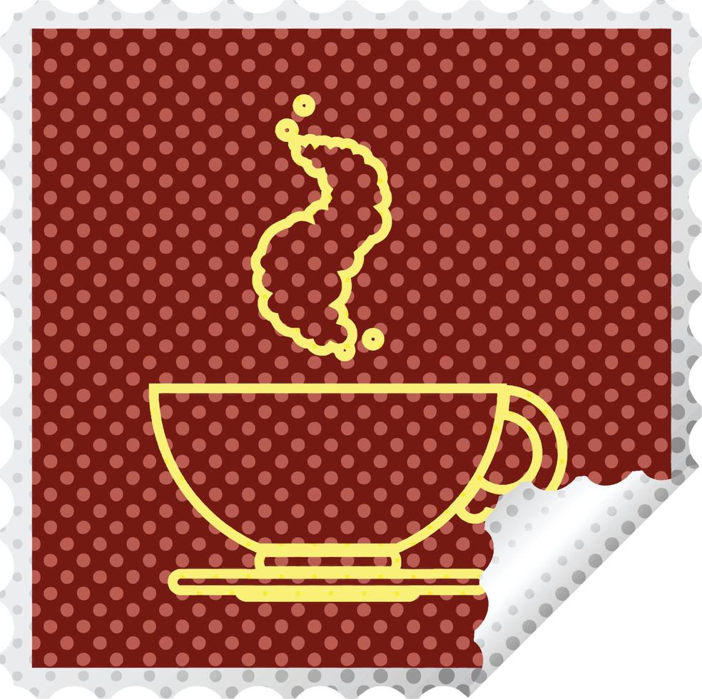 hot cup of coffee square peeling sticker vector