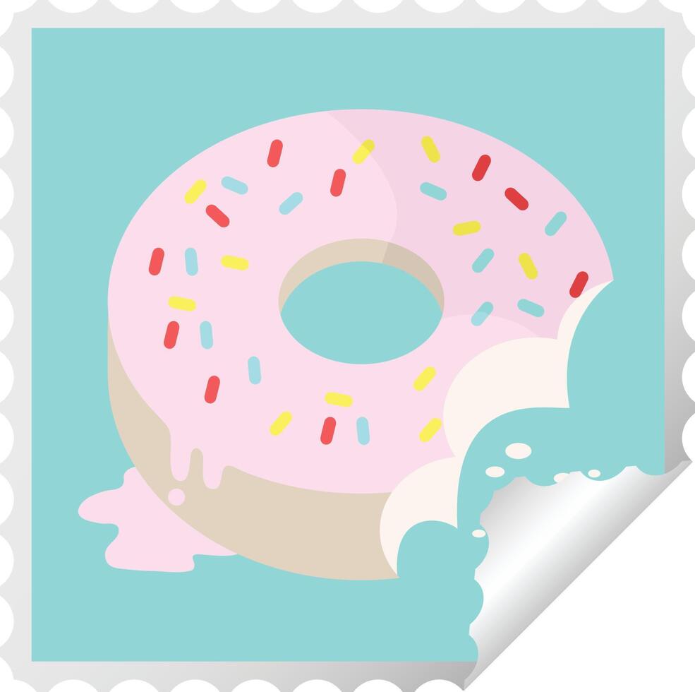 bitten frosted donut graphic square sticker stamp vector