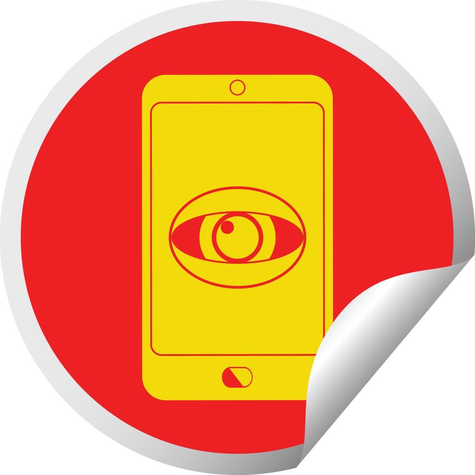 cell phone watching you circular peeling sticker vector