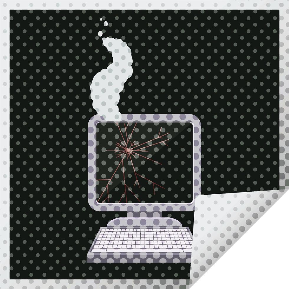 broken computer graphic vector illustration square sticker