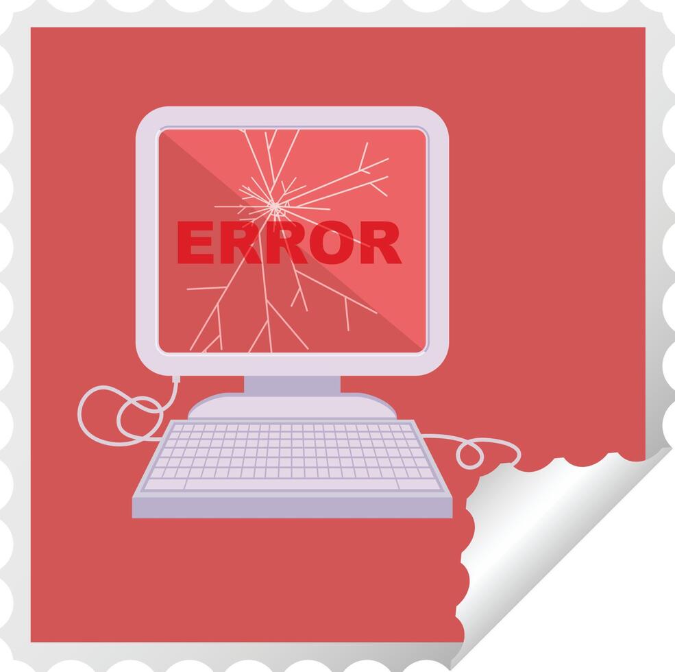 broken computer graphic square sticker stamp vector