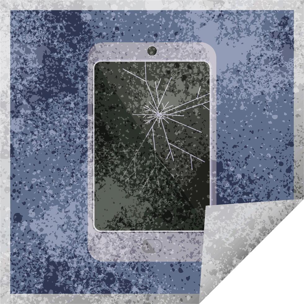 cracked screen cell phone graphic vector illustration square sticker