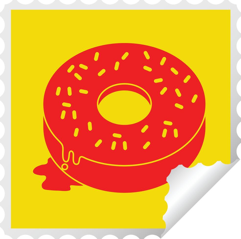 illustration of a tasty iced donut square peeling sticker vector