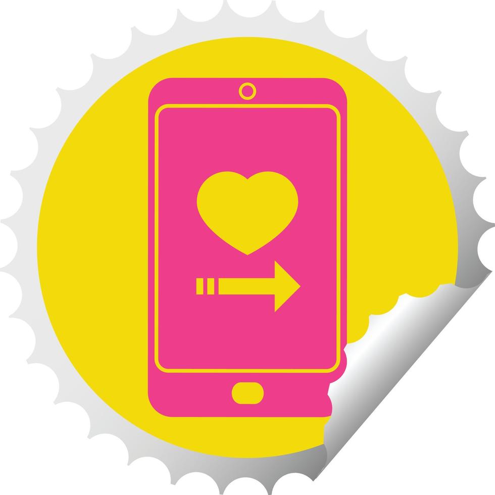 dating app on cell phone circular peeling sticker vector