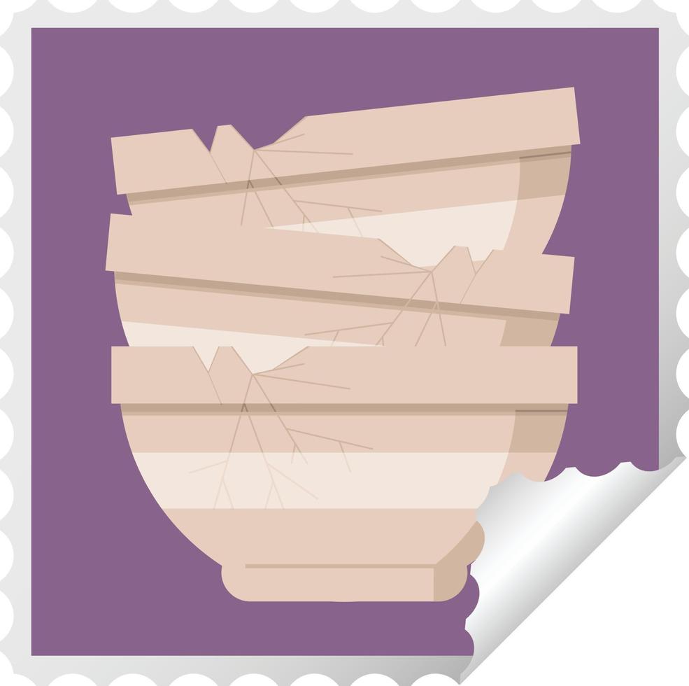 stack of cracked old bowls graphic square sticker stamp vector