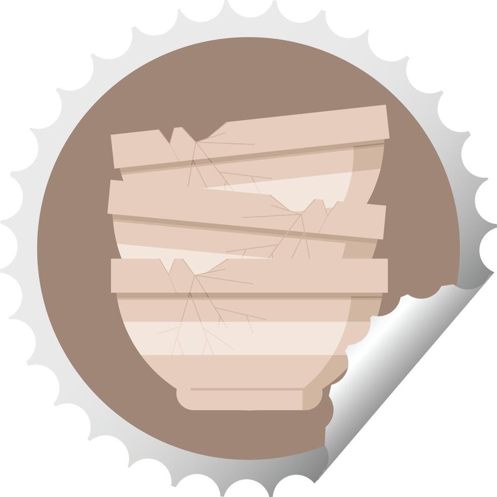 stack of cracked old bowls graphic vector illustration round sticker stamp