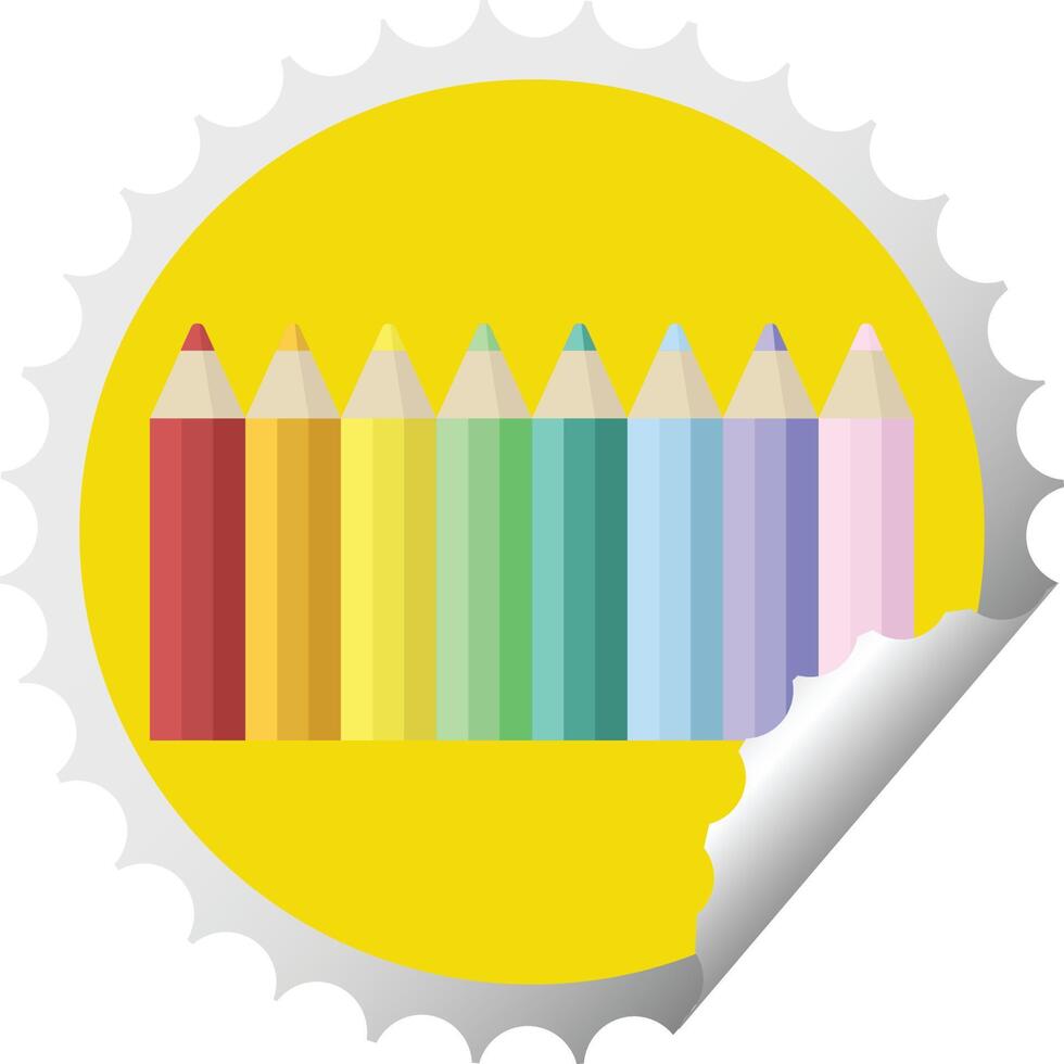 color pencils graphic vector illustration round sticker stamp