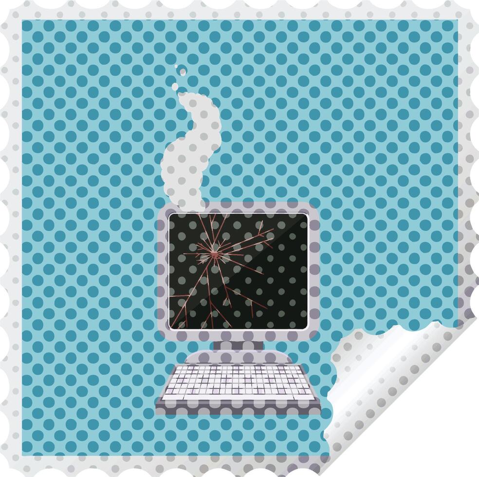 broken computer graphic square sticker stamp vector