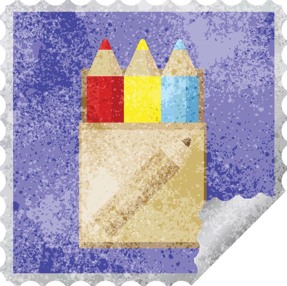 pack of coloring pencils graphic square sticker stamp vector