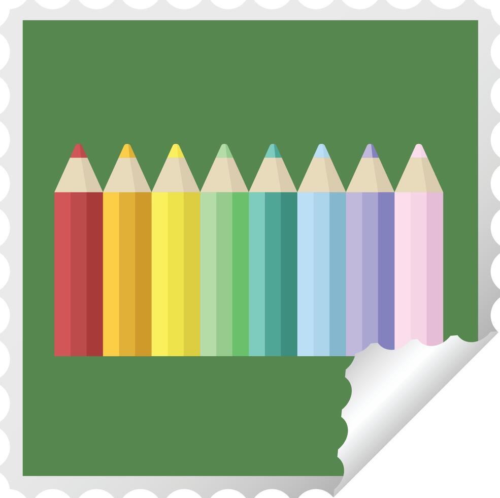 color pencils graphic square sticker stamp vector