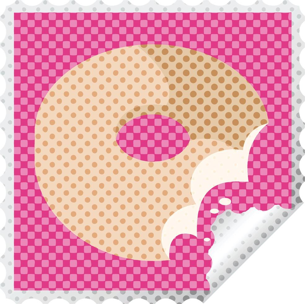 bitten donut graphic square sticker stamp vector