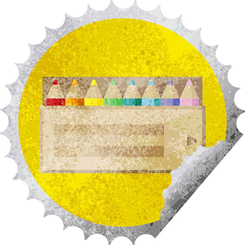 paquete de lápices de colores gráfico ilustración vectorial sello adhesivo redondo vector