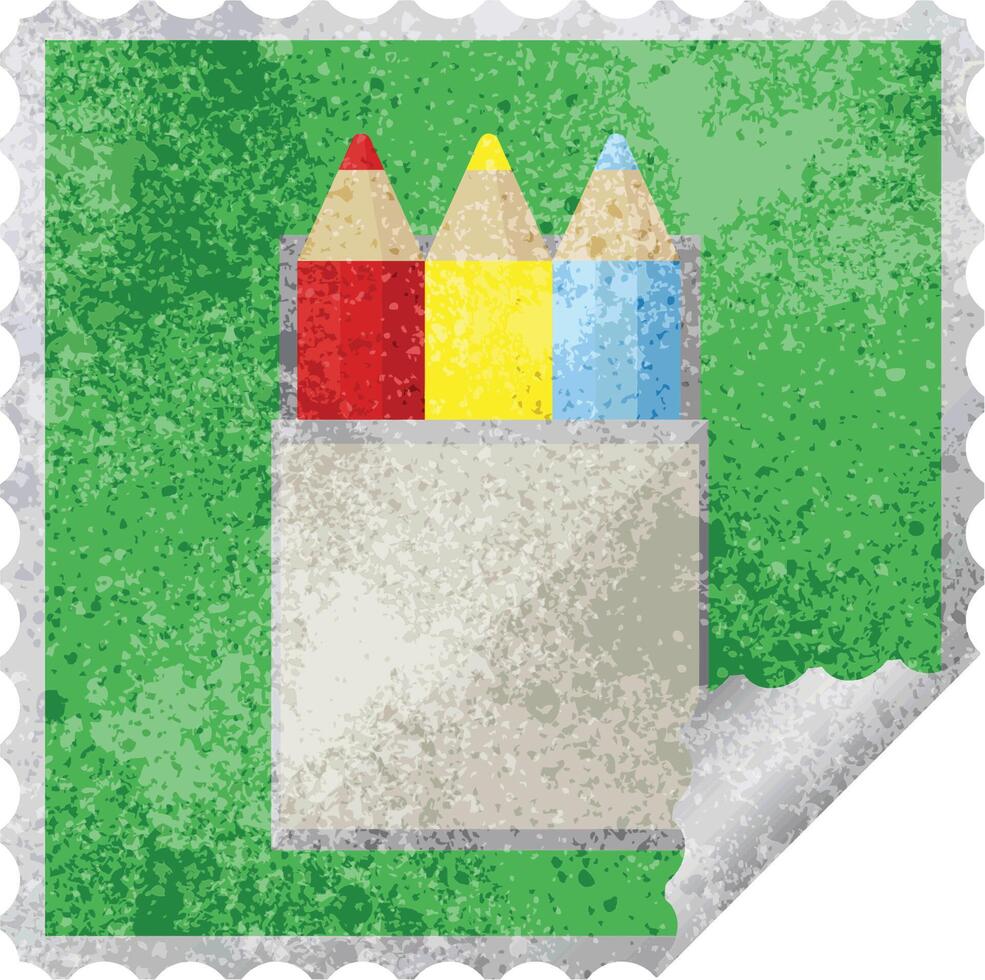 pack of coloring pencils graphic square sticker stamp vector