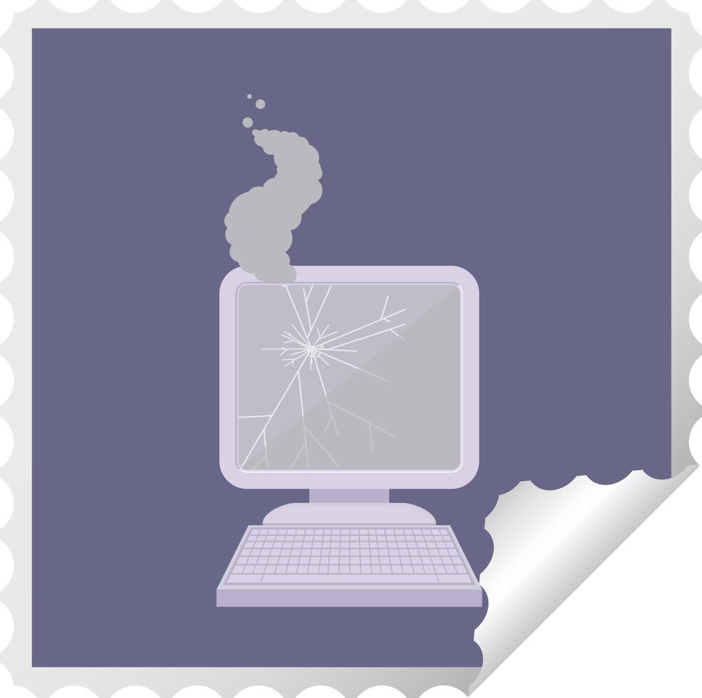 broken computer graphic square sticker stamp vector