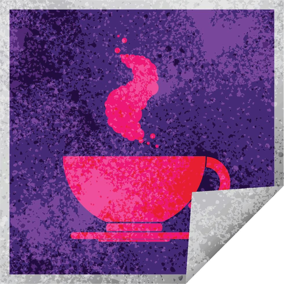 hot cup of coffee square peeling sticker vector