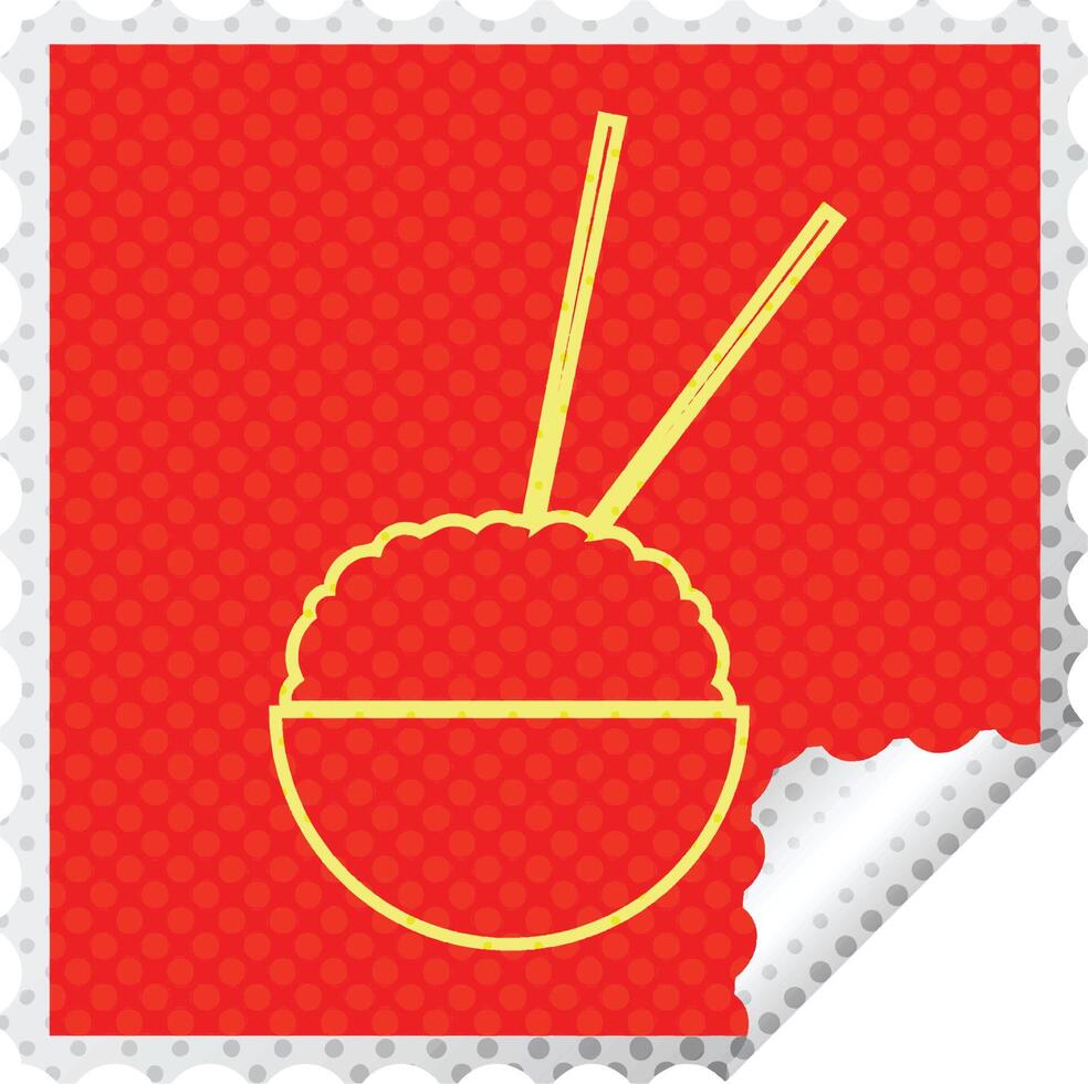 Rice bowl square peeling sticker vector illustration