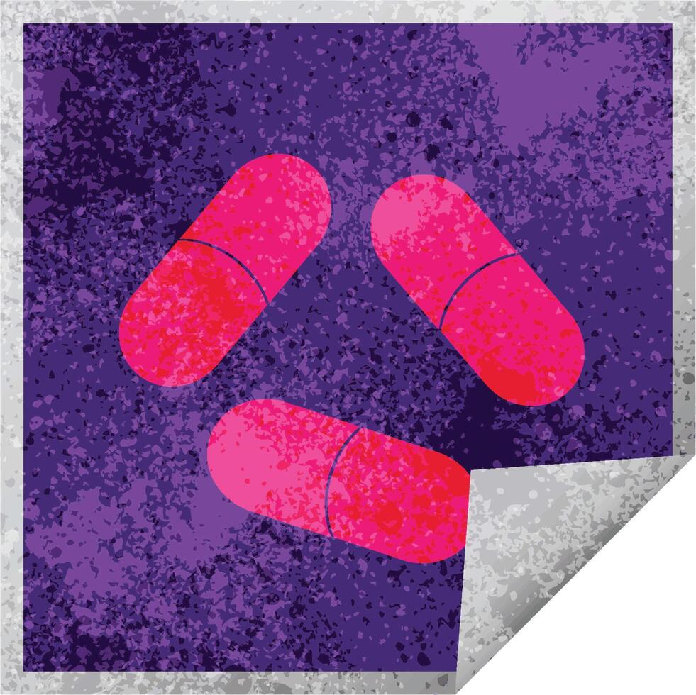 pills vector illustration square peeling sticker