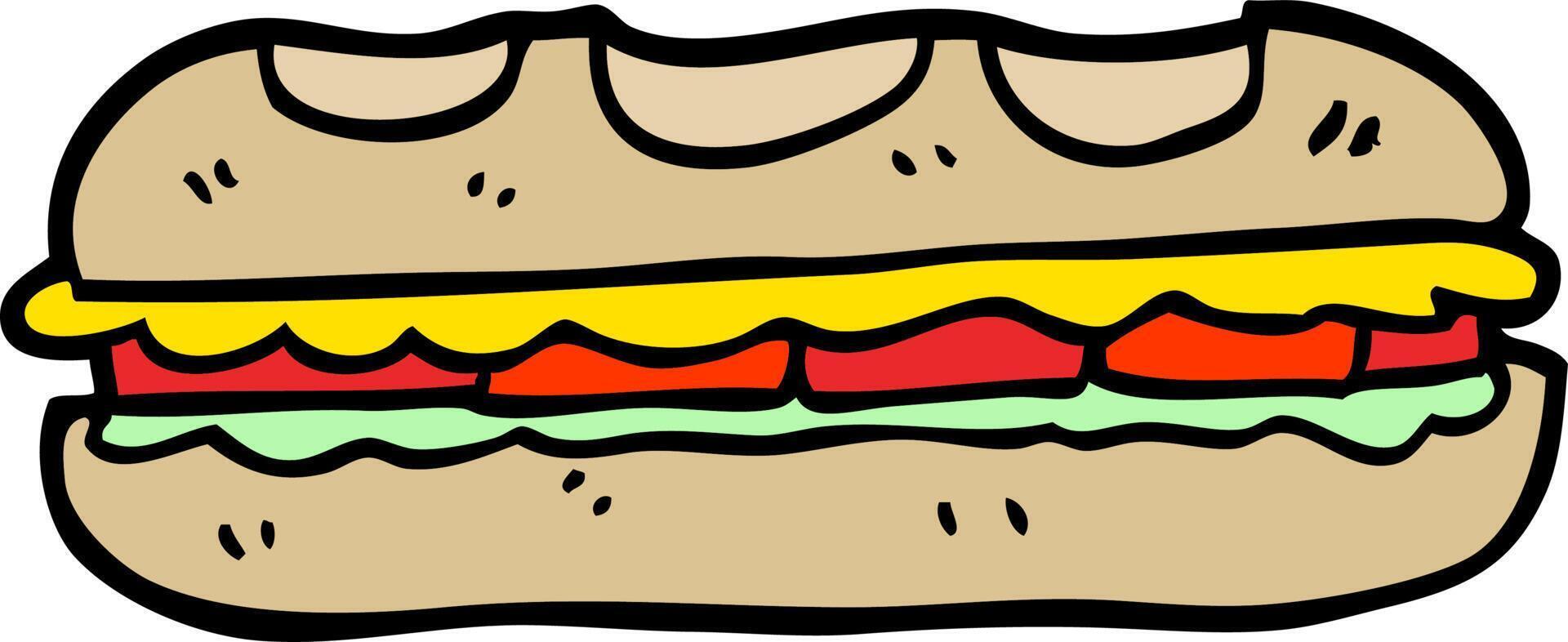 Sándwich sabroso de dibujos animados estilo doodle dibujado a mano vector