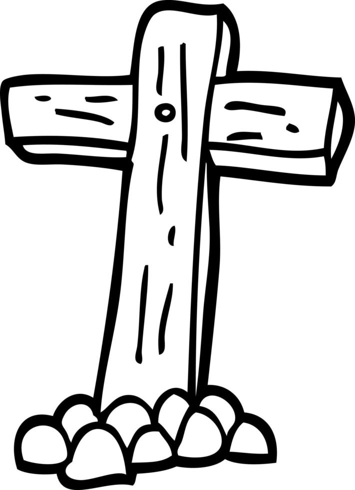 black and white cartoon wooden cross vector