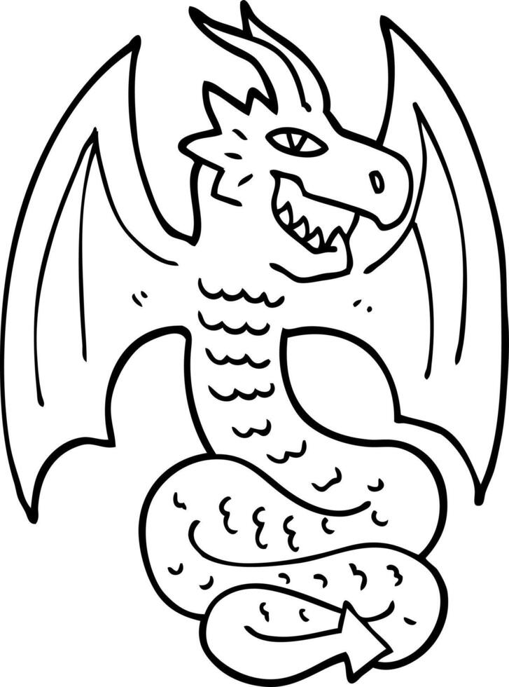black and white cartoon dragon vector